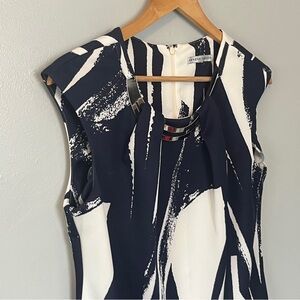 Sandra Darren Sleeveless Polyester Brushstroke Sheath Dress Black White Medium